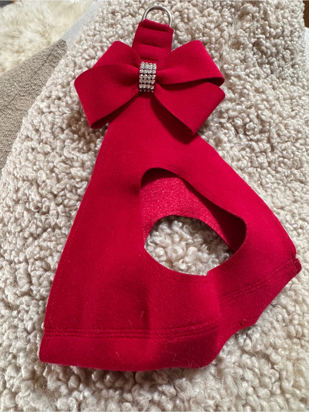 Susan Lanci Red Rhinestone Bow Step-In Harness, Medium–Like New; Never Used.